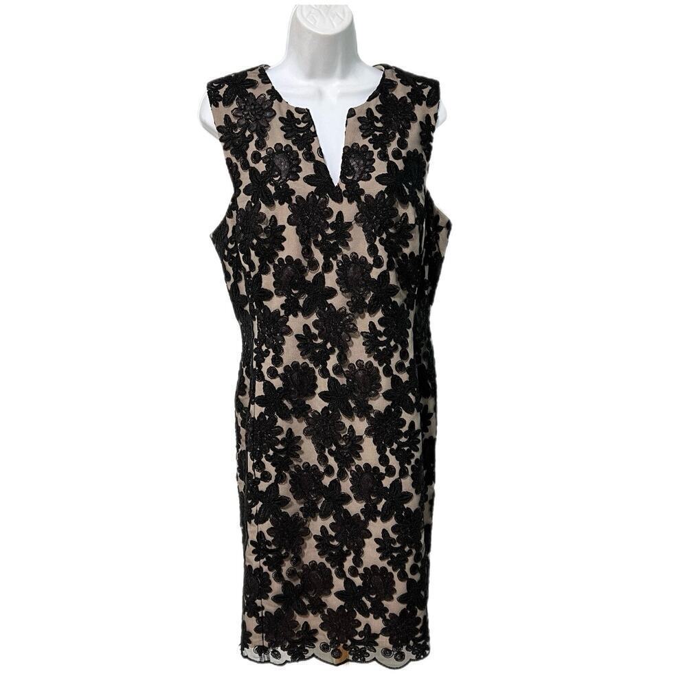 Antonio Melani Dress Womens 14 Black Beaded Lace Overlay Jodie $199 Formal